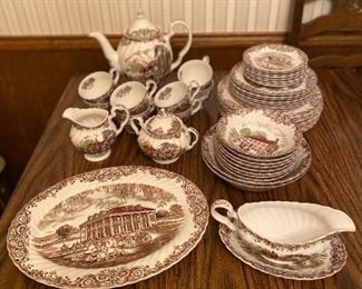 BEAUTIFUL HERITAGE HALL ENGLAND IRONSTONE SERVICE FOR 8 IN "SOUTHERN PLANTATION" PATTERN