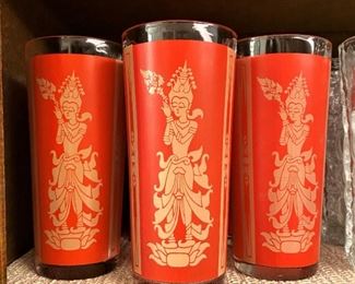 1960's BUBBLE GUM PROMO MANDALAY RED ASIAN GODDESS DRINKING GLASSES