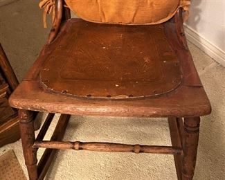ANTIQUE WOODEN ROCKER WITH LEATHER SEAT