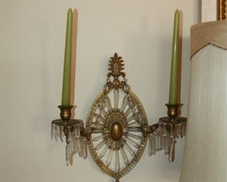pair of vintage Brass /crystal candle wall sconce - Asking $225.00