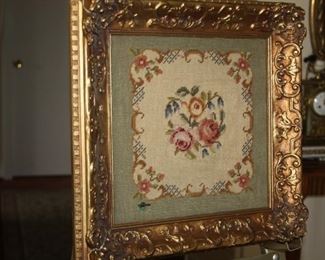 antique framed needlepoint with music box - asking $150 