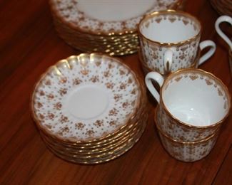 Spode China 'Fleur de Lys" gold pattern - service for 8, 8-diner 101/2", 8-salad 8", 8-Bread 6 3/8, 8-saucers 5 1/4", 8-cups. 40 piece set - asking $395.00