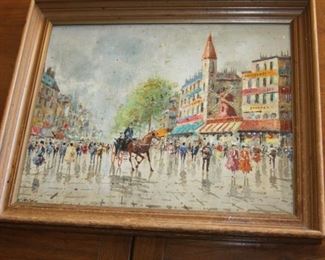 vintage oil painting on canvas board Paris Street Scene signed V. Ripa - $325