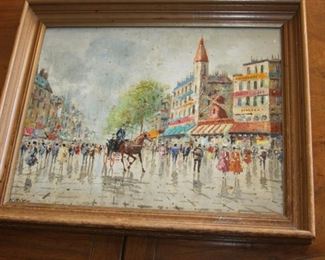 vintage oil painting on canvas board Paris Street Scene signed V. Ripa 12 1/2" x 15 1/2" - $325