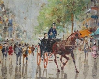 vintage oil painting on canvas board Paris Street Scene signed V. Ripa - $325