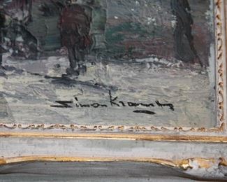 vintage oil painting on canvas signed Simon Kramer 19 1/2" x 23 1/2" - $495