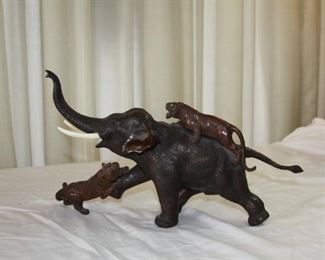 early 20th century Japanese bronze sculpture - Tigers attacking Elephant 16" x 11 1/2" tall - asking $750. 