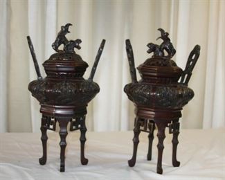 Japanese bronze censers, early to mid 20th century - measure approx 11" tall - 6" wide - asking $700 for the pair