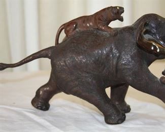 early 20th century Japanese bronze sculpture - Tigers attacking Elephant 16" x 11 1/2" tall - asking $750. 