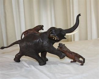 early 20th century Japanese bronze sculpture - Tigers attacking Elephant 16" x 11 1/2" tall - asking $750. 