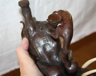 early 20th century Japanese bronze sculpture - Tigers attacking Elephant 14" x 9 1/2" tall - asking $595