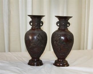 pair of Japanese bronze vases, 20th c. measure approx. 8 3/8" tall 3 7/8" dia. - asking $525 for the pair