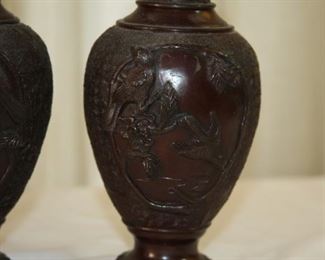 pair of Japanese bronze vases, 20th c. measure approx. 8 3/8" tall 3 7/8" dia. - asking $525 for the pair
