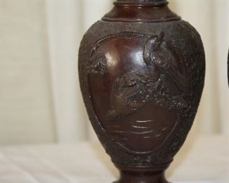 pair of Japanese bronze vases, 20th c. measure approx. 8 3/8" tall 3 7/8" dia. - asking $525 for the pair