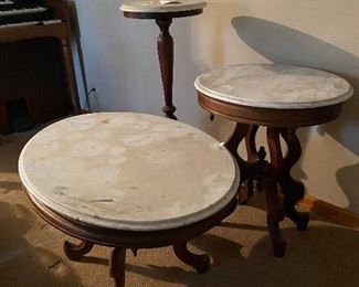 Set of marble top tables and stand