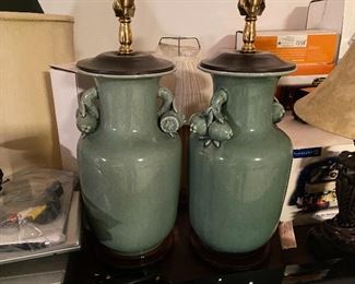 Pair of celadon lamps