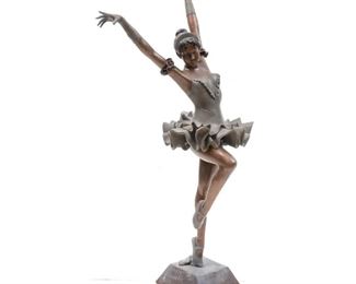 Life size bronze ballerina garden sculpture, on base.
77.5 x 36.5 x 22"
