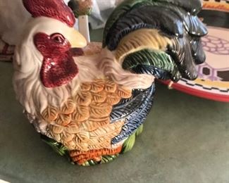 Rooster tureen complete with rooster spoon. Cock a doodle do!