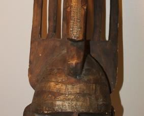 VINTAGE AFRICAN MASK - WOOD HORNED WITH ANTELOPE AND HORNS.