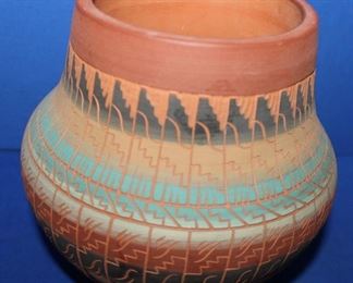 Navajo Pottery Signed Andy and Fiona Vase 1995