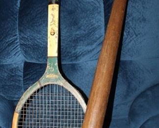  Vintage Wood Bat & Bobby Riggs Tennis Racket