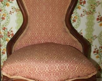 Antique Victorian Upholstered Parlor Chair Scroll