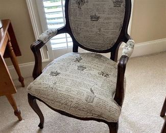 Antique chair reupholstered with lady Diana family reproduction fabric 