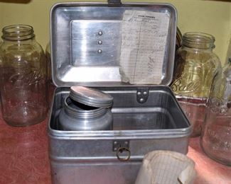 Vintage lunch box with thermos, ring for lock and original "Record of Work/Service" from 1947.  The records were found inside the thermos and will be sold together as "One Item".
