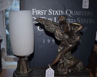 Vintage Art Nouveau Lamp and First State Quarter Folder - Missing only 3 states