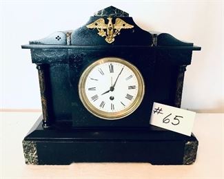 Marble and wood tambour clock 
no key -see next photo. Back missing 
14.5 W 12.5 T
 $75