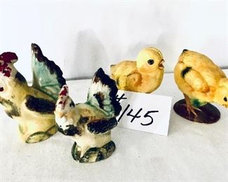 Salt and pepper shakers 
A- roosters $20
B- chicks $15. ( no stoppers)