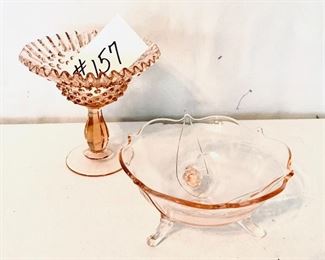 A- Hobnail compote 5.5 T  $25
B- pink bowl 6w 3 t       $18