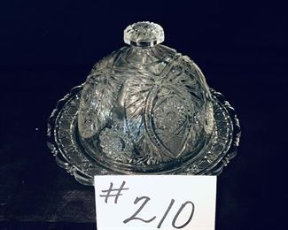 Married patterns pressed glass butter dish
 7 inches wide $15