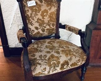 Antique arm chair on casters fabric is worn 26W 40 T seat height 18 inches tall 
$165