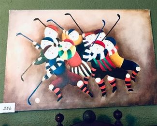 On canvas Oil or acrylic hockey players painting   
26 wide 24 tall $75