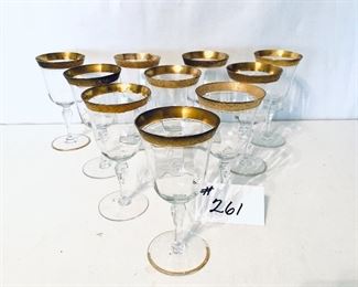 Set of 10 vintage gold rimmed glasses some gold loss 
6.5 inches tall $40