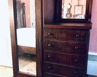 Antique mahogany wardrobe 
47 wide 73 tall 23.5 deep $489
Small antique mirror is aged