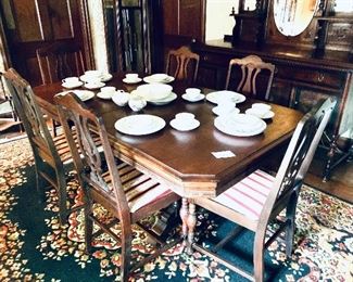 Antique dining table 71 inches long 41 inches wide 30 inches tall $475 
6 CHAIRS - $240
Table & chairs together $550