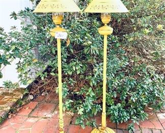 Pair of yellow tole  lamps 
possible rewire but they work 
57 inches tall one loose crown $200