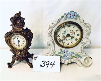 A- Brass novelty clock not working 7.5 inches tall  $25
B- porcelain rewinding clock not working 7.5 inches tall $80