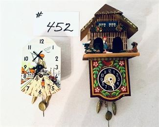 Miniature cuckoo clocks no keys 
A- 4 inches tall $15
B- 6.5 inches tall $15
