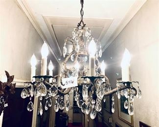  vintage brass chandeliers with prisms 
24 wide 19 tall $350 each
recommend rewiring ONE IS SOLD 