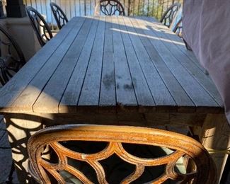 Custom wood outdoor table & metal chairs 