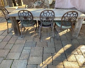 Custom wood outdoor table & metal chairs 