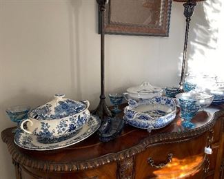 Palissy Avon Blue & White, Delft & other serving pieces. Blue Banana Split & Dessert set