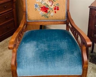 Needlepoint and velvet chair $175