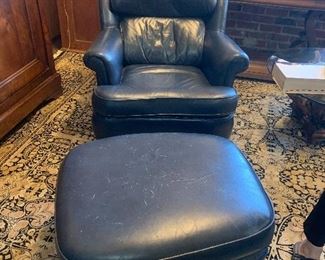 Navy leather chair and ottoman $195