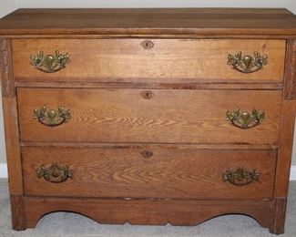 Antique Oak 3-Drawer Low-Boy Chest with Origianal Hardware (42 1/2”W x 19 3/4”D x 30 1/2”H)