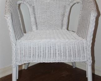White Wicker Barrel Arm Chair