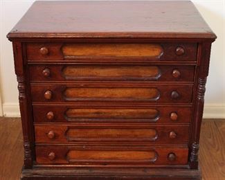 Antique Walnut Solid Wood 6-Drawer Spool Cabinet (26”W x 15”D x 22”H)